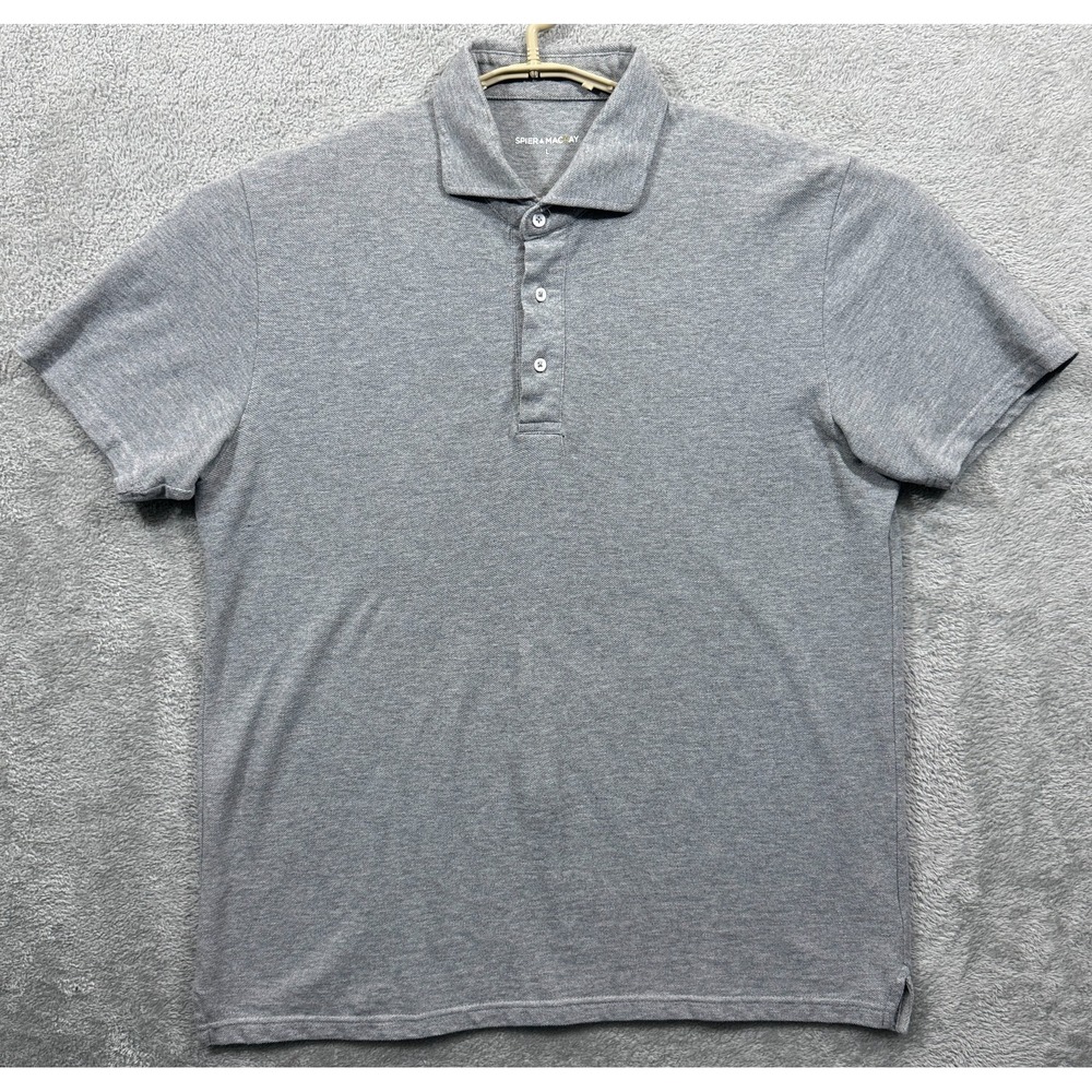 Spier & Mackay Mens Large Heather Gray Pique Cotton Short Sleeve Polo Shirt